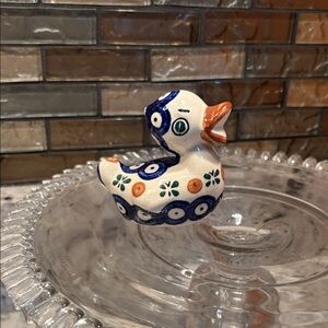Handcrafted Ceramic Duck with Blue and Orange Patterns